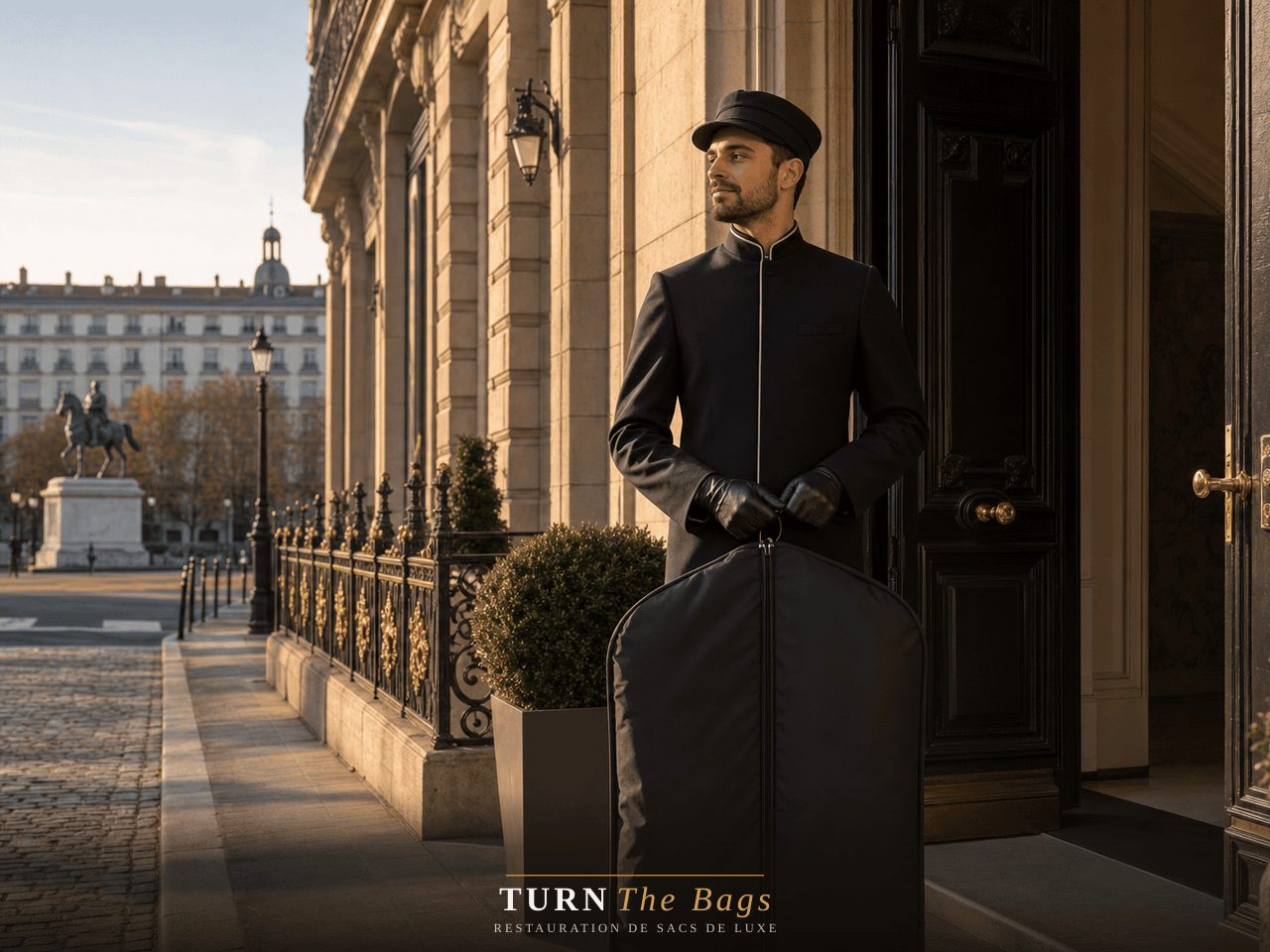 Coursier DHL Luxe récupérant un sac de luxe à domicile à Lyon Bellecour