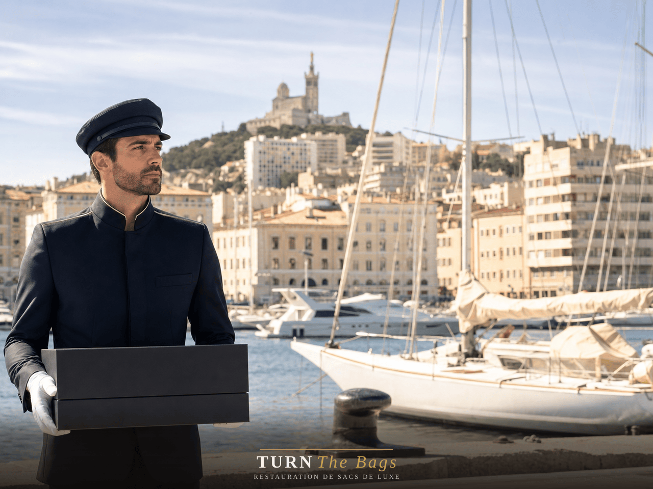 Coursier DHL Luxe récupérant un sac de luxe à domicile à Marseille Vieux-Port