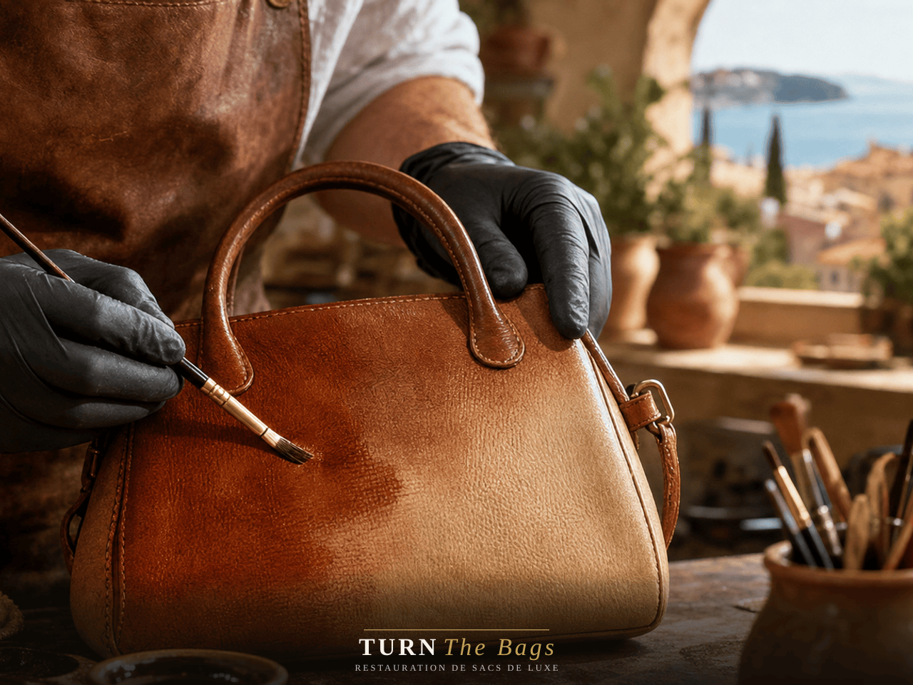 Recoloration d’un sac en cuir décoloré par le soleil à Marseille