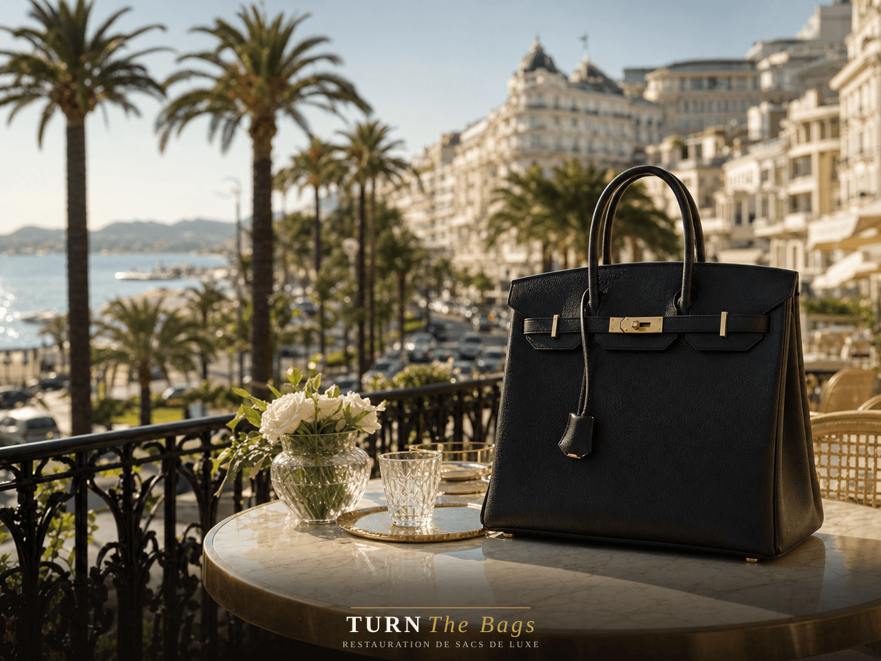 Sac Hermès Birkin restauré à Cannes, sur la Croisette