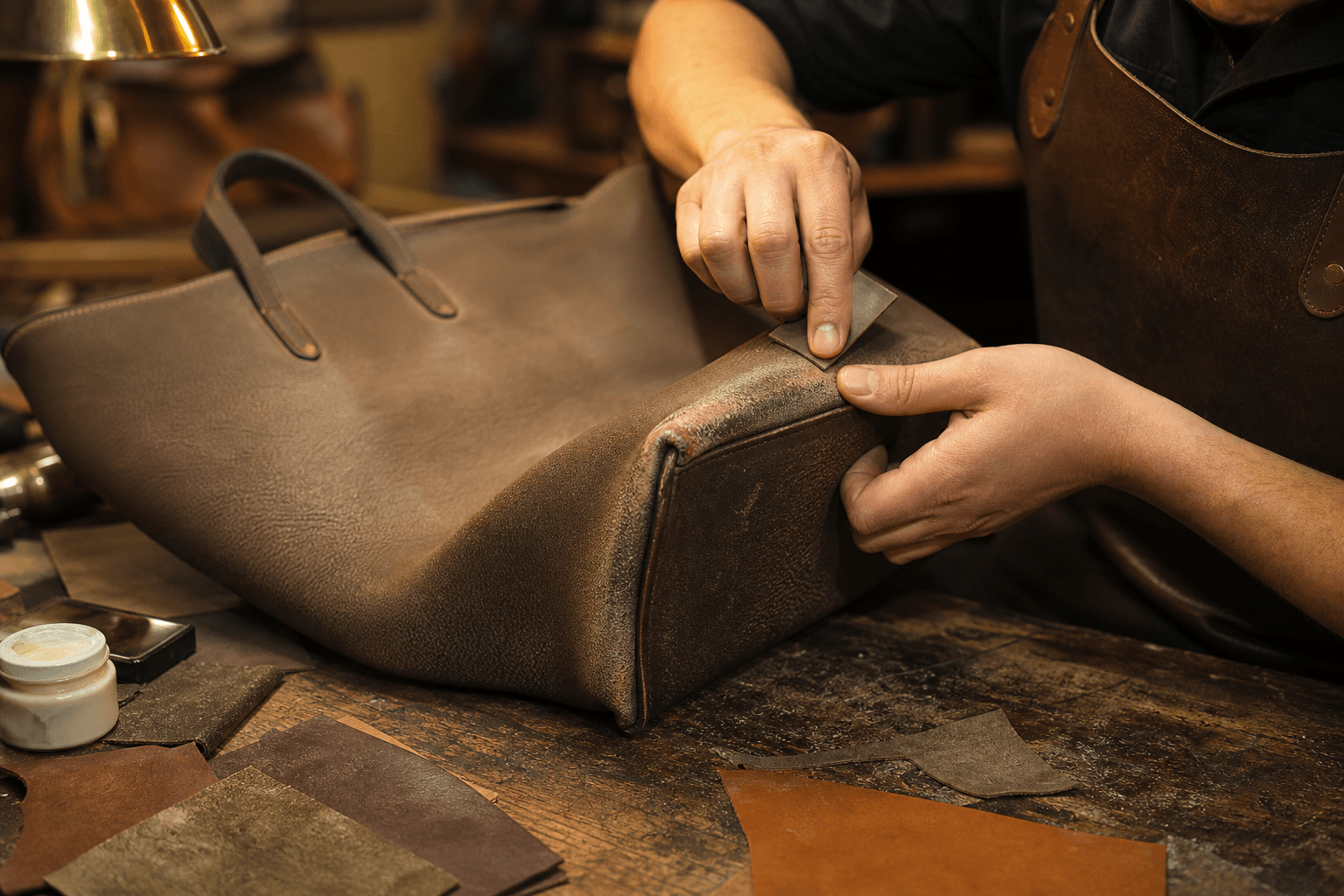Réparation sac Gucci Bamboo Paris — detail cuir atelier Turn The Bags