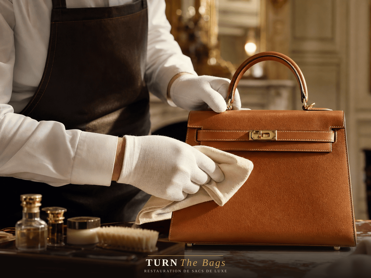 Restauration d’un sac Hermès en cuir pour une cliente bordelaise