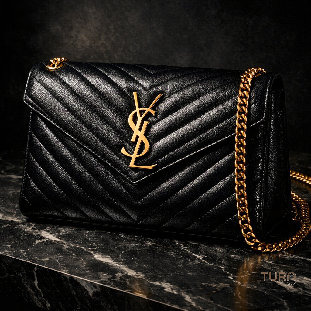 Sac Saint Laurent Noir Matelasse Ysl Dore | Turn The Bags