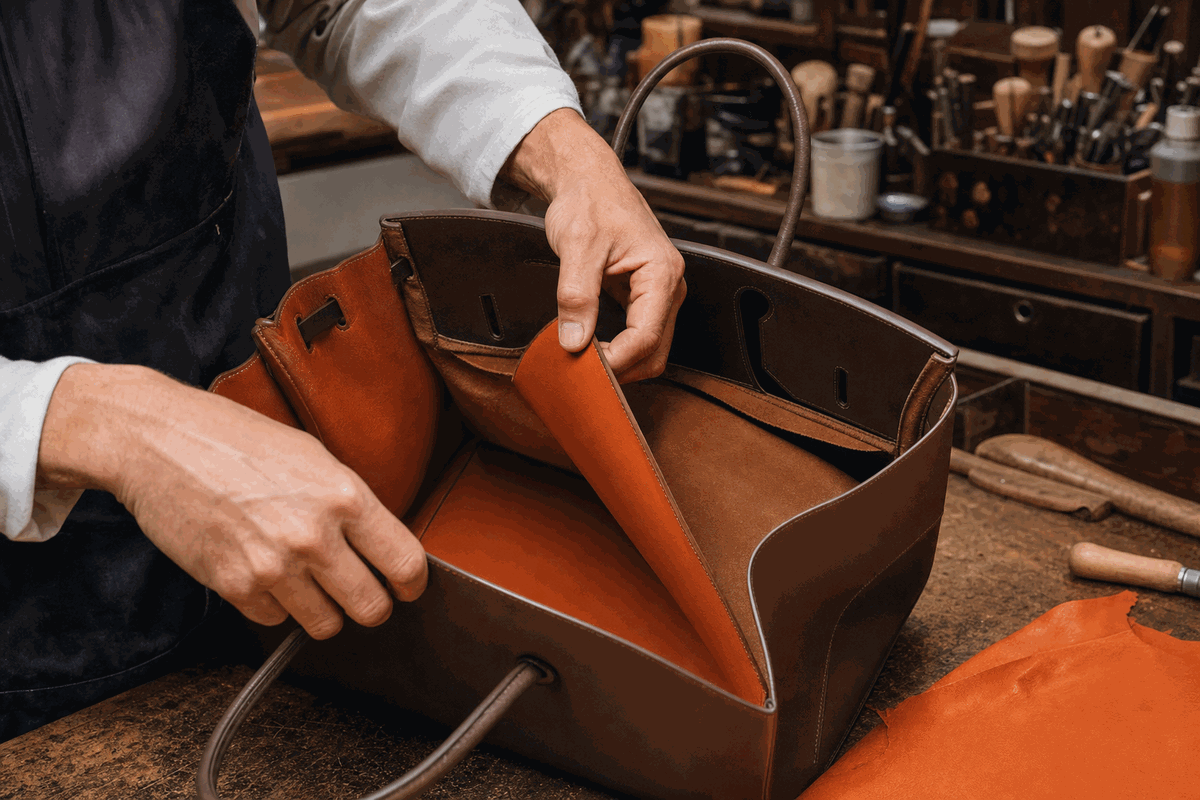 Tarif réparation sac Hermès — Doublure & restauration — 250-290 €