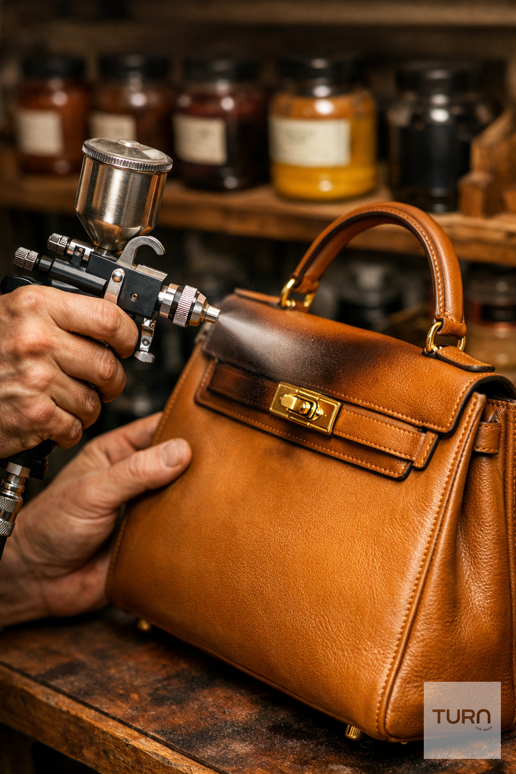 Resultat professionnel teinture cuir sac de luxe atelier Paris
