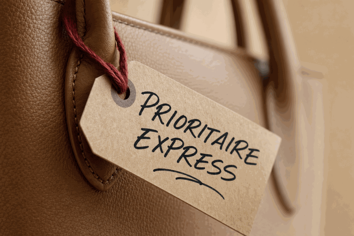 Sac Hermès Birkin avec étiquette priorité express atelier Paris